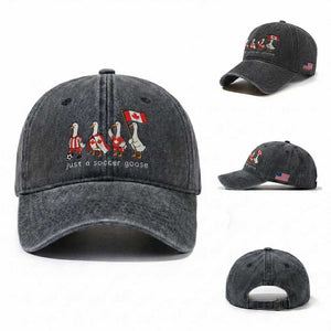 Funny Just A Soccer Goose Washed Cotton Baseball Cap Canada Soccer Lover TS12 Washed Cap Universal Fit Dark Gray Print Your Wear