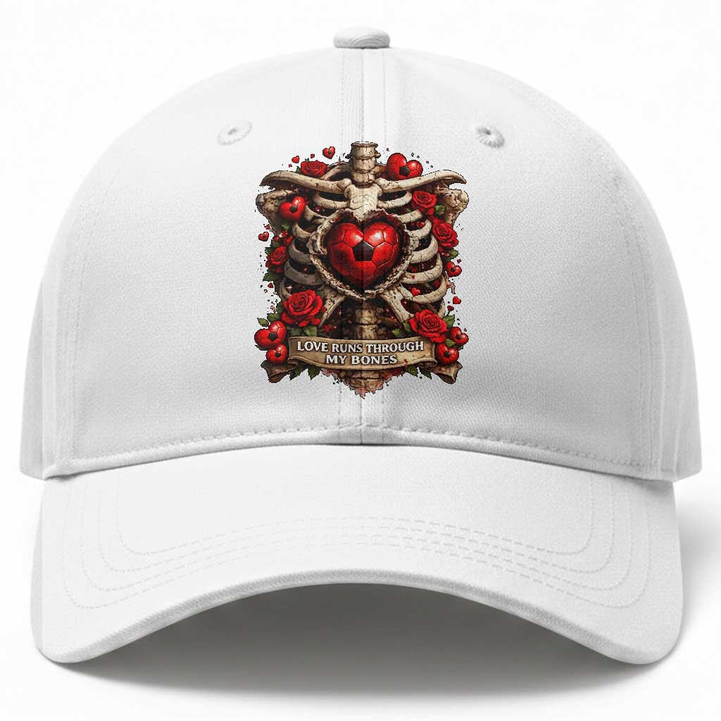 Love Runs Through My Bones Baseball Cap Funny Skeleton Soccer Player Gift TS12 Print Your Wear