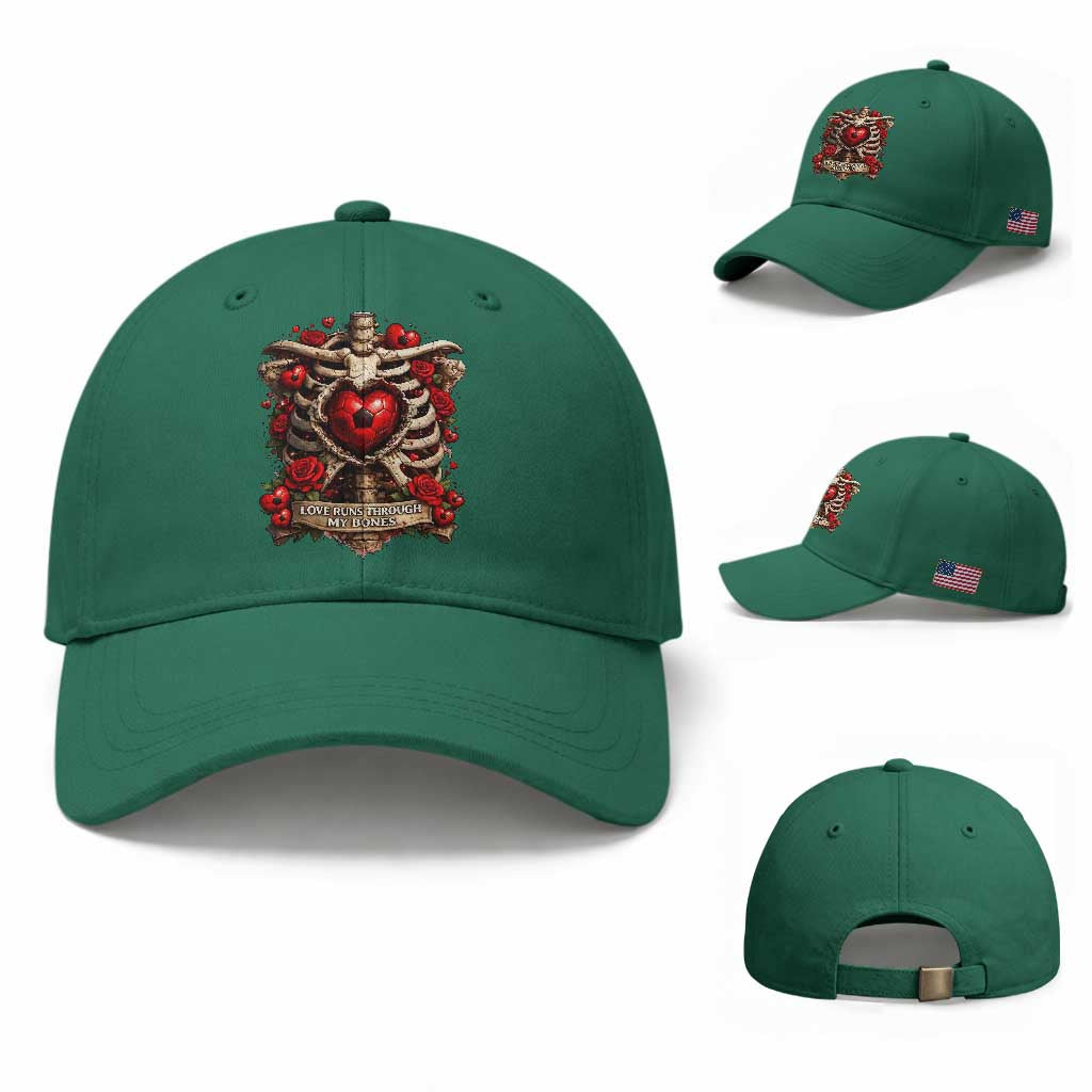 Love Runs Through My Bones Baseball Cap Funny Skeleton Soccer Player Gift TS12 Baseball Cap Universal Fit Irish Green Print Your Wear