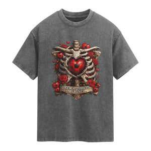 Love Runs Through My Bones Washed Cotton T-Shirt Funny Skeleton Soccer Player Gift