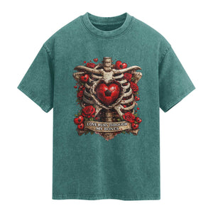 Love Runs Through My Bones Washed Cotton T-Shirt Funny Skeleton Soccer Player Gift