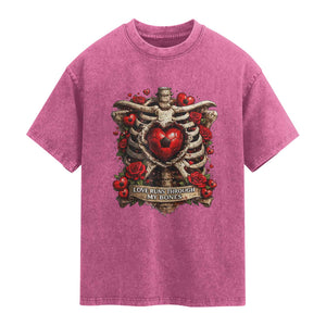 Love Runs Through My Bones Washed Cotton T-Shirt Funny Skeleton Soccer Player Gift