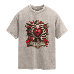 Love Runs Through My Bones Washed Cotton T-Shirt Funny Skeleton Soccer Player Gift