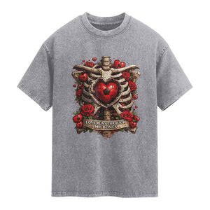 Love Runs Through My Bones Washed Cotton T-Shirt Funny Skeleton Soccer Player Gift