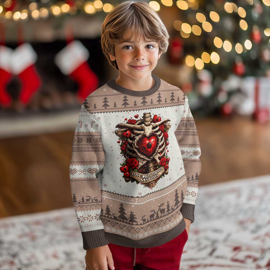 Love Runs Through My Bones Ugly Christmas Sweater Funny Skeleton Soccer Player Gift TS12 Mocha Mousse Print Your Wear
