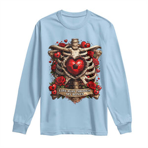 Love Runs Through My Bones Long Sleeve Shirt Funny Skeleton Soccer Player Gift TS12 Light Blue Print Your Wear