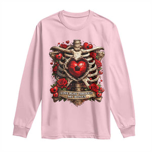 Love Runs Through My Bones Long Sleeve Shirt Funny Skeleton Soccer Player Gift TS12 Light Pink Print Your Wear