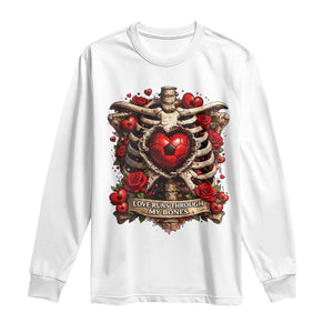 Love Runs Through My Bones Long Sleeve Shirt Funny Skeleton Soccer Player Gift TS12 White Print Your Wear