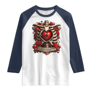 Love Runs Through My Bones Raglan Shirt Funny Skeleton Soccer Player Gift TS12 White Navy Print Your Wear