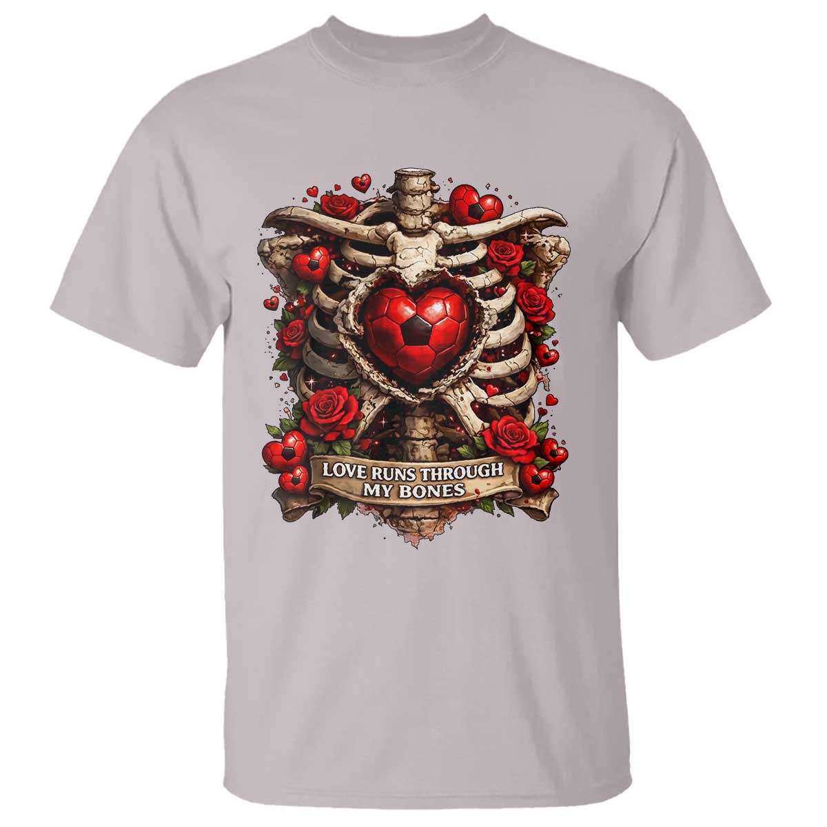 Love Runs Through My Bones T Shirt Funny Skeleton Soccer Player Gift TS12 Ice Gray Print Your Wear
