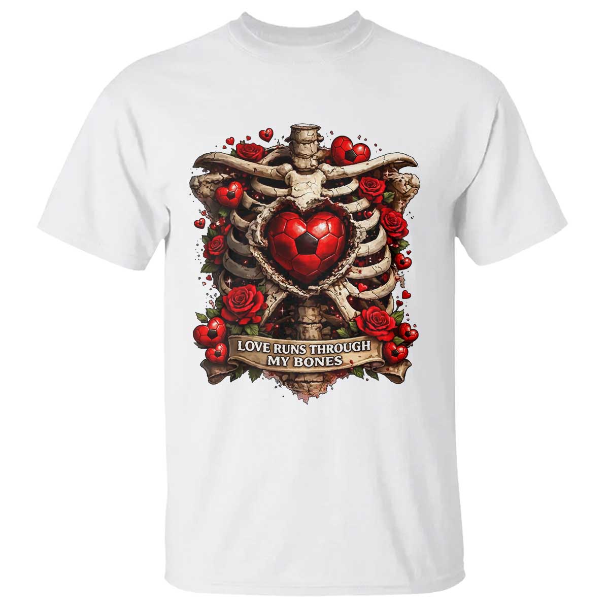 Love Runs Through My Bones T Shirt Funny Skeleton Soccer Player Gift TS12 White Print Your Wear