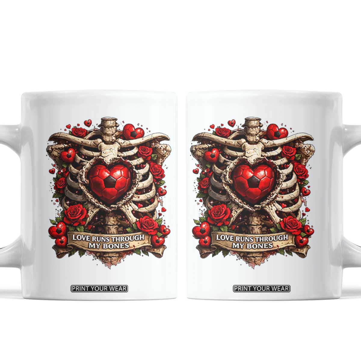 Love Runs Through My Bones Coffee Mug Funny Skeleton Soccer Player Gift TS12 White Print Your Wear