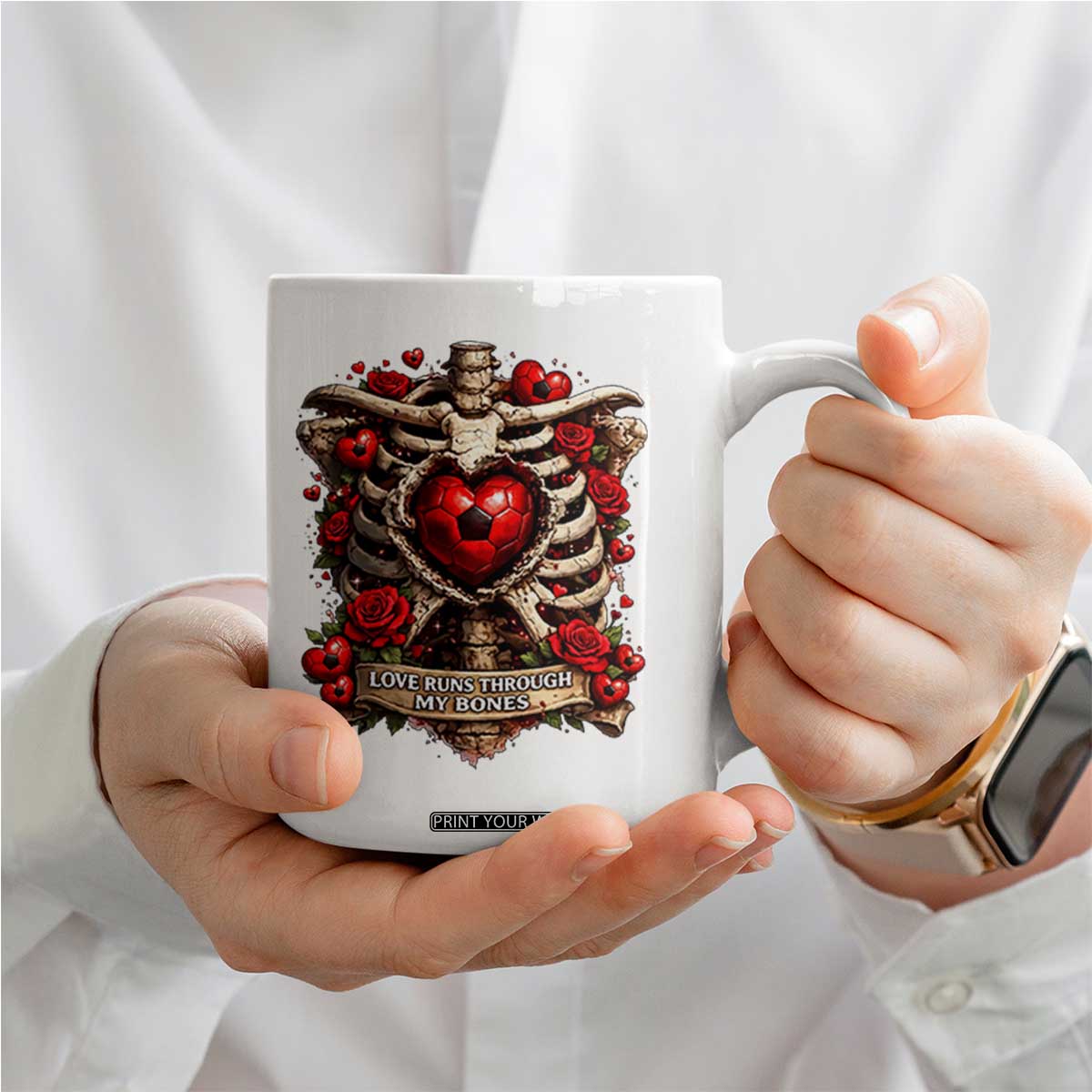 Love Runs Through My Bones Coffee Mug Funny Skeleton Soccer Player Gift TS12 Print Your Wear