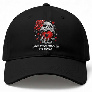 Love Runs Through My Bones Baseball Cap Funny Skeleton Soccer Gift TS12 Print Your Wear