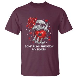 Love Runs Through My Bones T Shirt Funny Skeleton Soccer Gift TS12 Maroon Print Your Wear