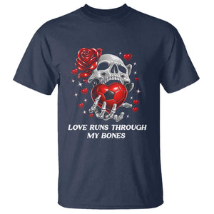 Love Runs Through My Bones T Shirt Funny Skeleton Soccer Gift TS12 Navy Print Your Wear