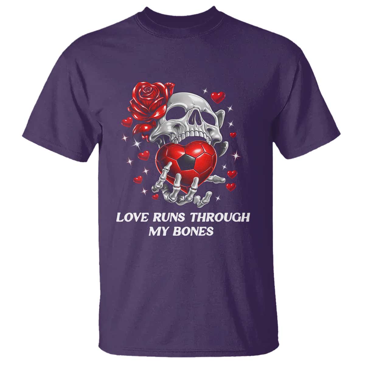 Love Runs Through My Bones T Shirt Funny Skeleton Soccer Gift TS12 Purple Print Your Wear
