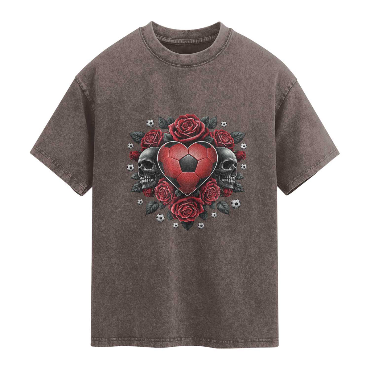 Skeleton Soccer Player Washed Cotton T-Shirt Valentine Day Gift
