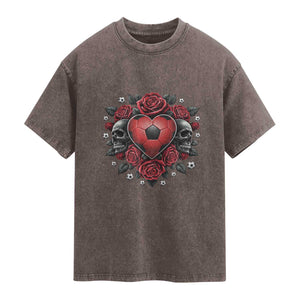 Skeleton Soccer Player Washed Cotton T-Shirt Valentine Day Gift