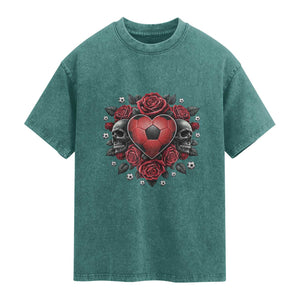 Skeleton Soccer Player Washed Cotton T-Shirt Valentine Day Gift