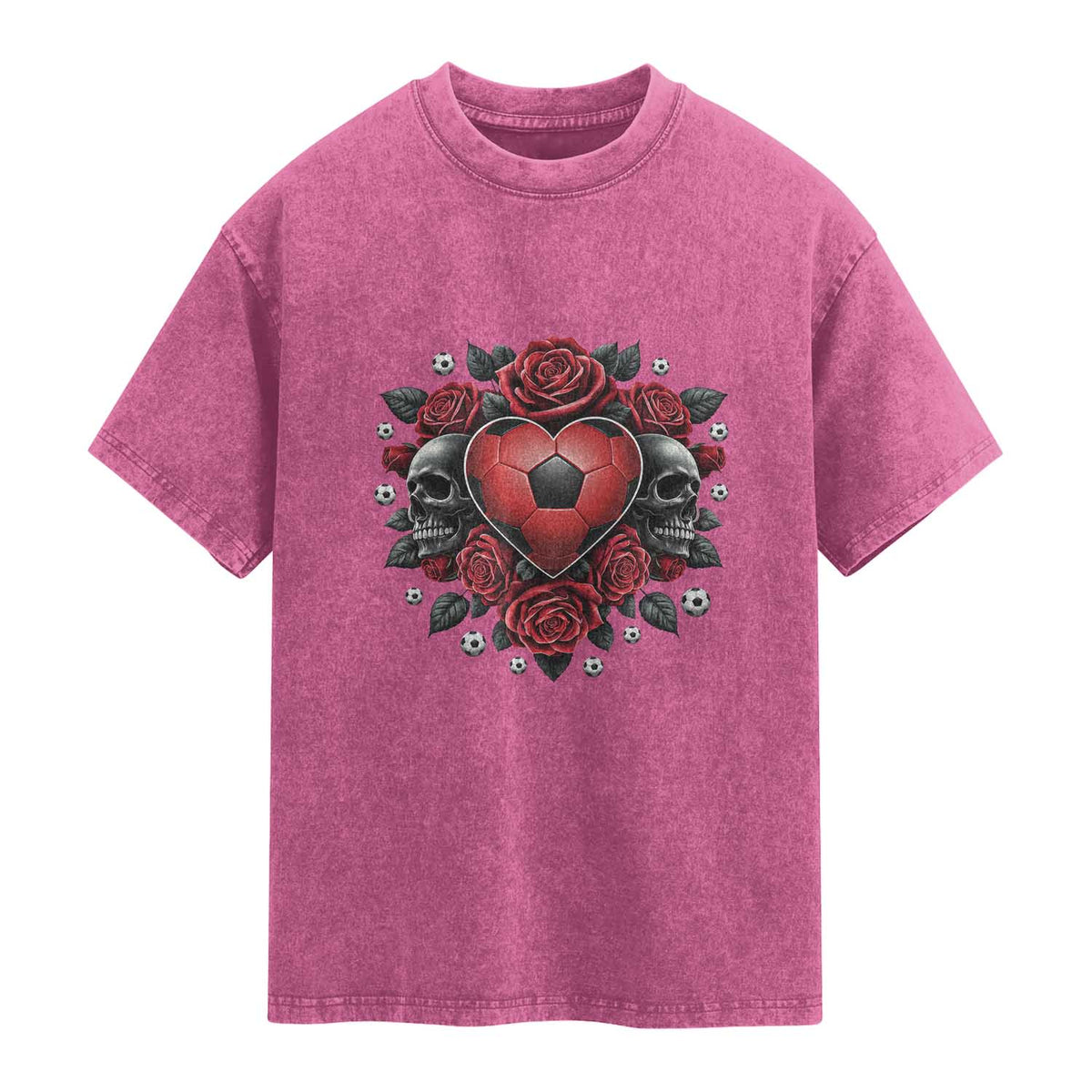 Skeleton Soccer Player Washed Cotton T-Shirt Valentine Day Gift