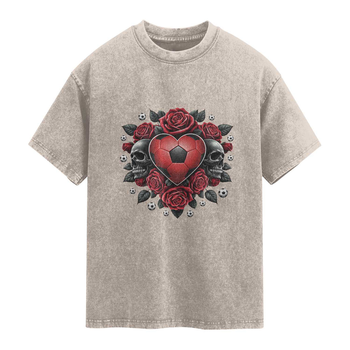 Skeleton Soccer Player Washed Cotton T-Shirt Valentine Day Gift