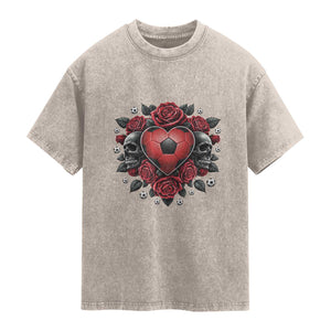 Skeleton Soccer Player Washed Cotton T-Shirt Valentine Day Gift