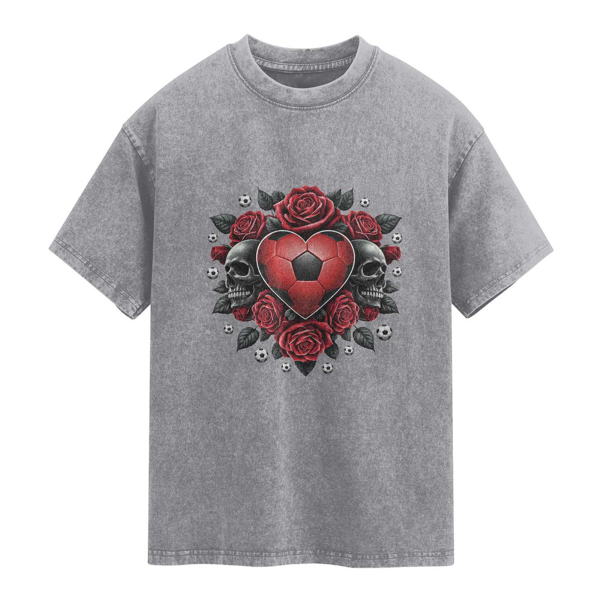 Skeleton Soccer Player Washed Cotton T-Shirt Valentine Day Gift