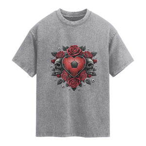 Skeleton Soccer Player Washed Cotton T-Shirt Valentine Day Gift