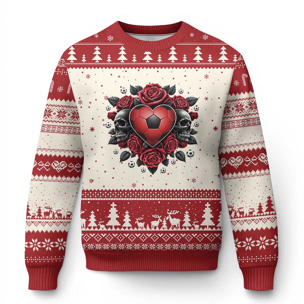 Skeleton Soccer Player Ugly Christmas Sweater Valentine Day Gift TS12 Beige Red Print Your Wear
