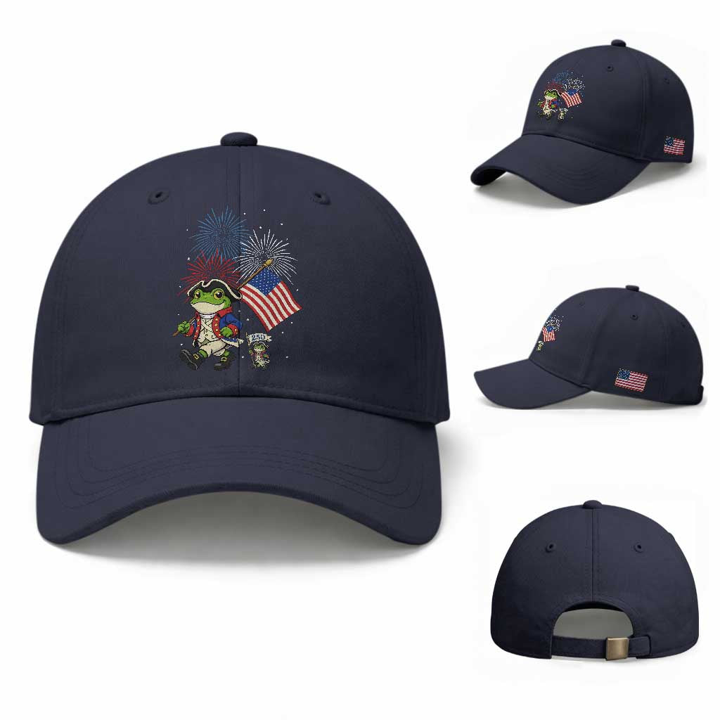 Funny Patriotic Frog Baseball Cap Celebrating 250 Years Of Freedom TS12 Baseball Cap Universal Fit Navy Print Your Wear