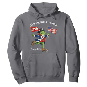 Funny Patriotic Frog Hoodie Rolling Into 250 Years Of Liberty TS12 Charcoal Print Your Wear