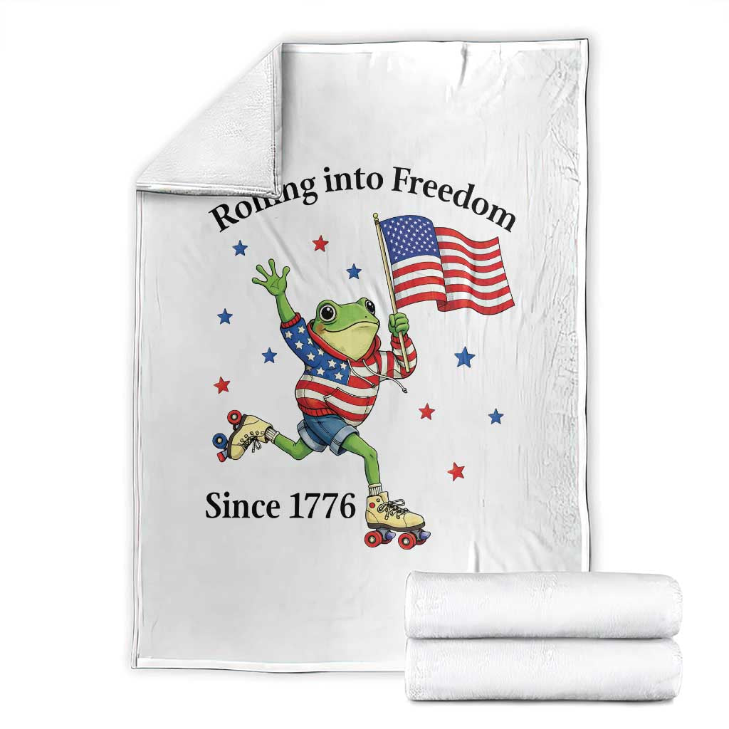 Funny Patriotic Frog Throw Blanket Rolling Into Freedom Since 1776 TS12 White Print Your Wear