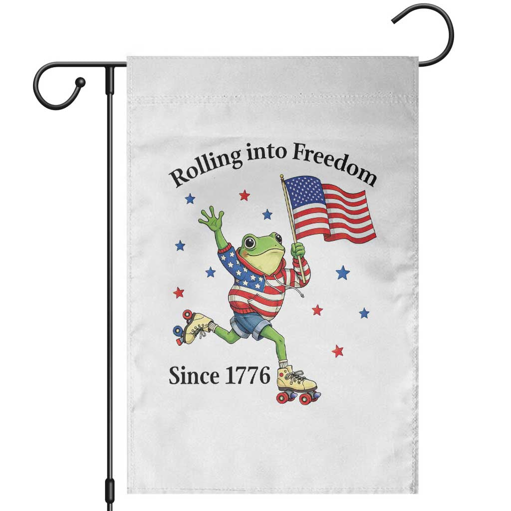 Funny Patriotic Frog Garden Flag Rolling Into Freedom Since 1776 TS12 White Print Your Wear