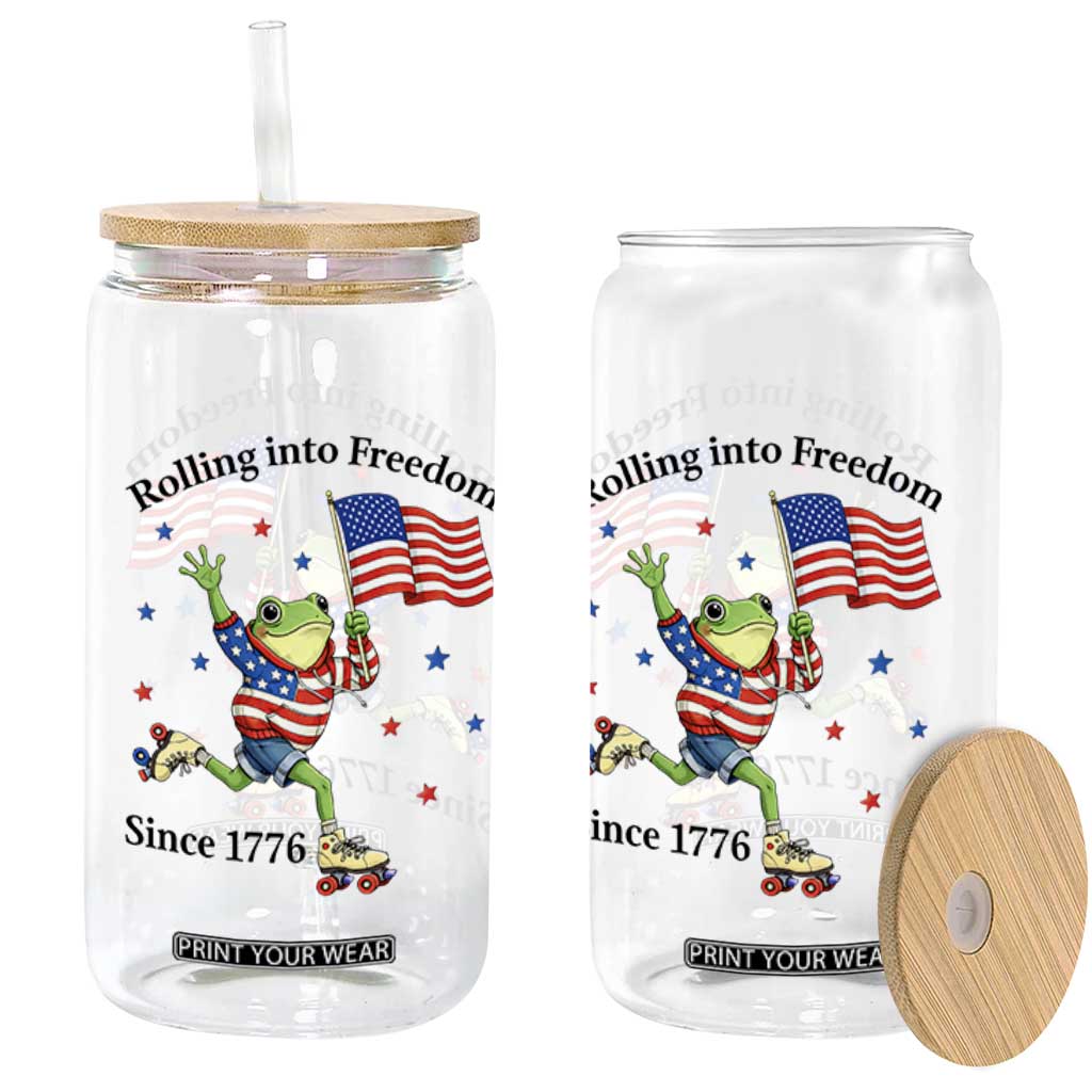 Funny Patriotic Frog Glass Can Rolling Into Freedom Since 1776 TS12 Print Your Wear