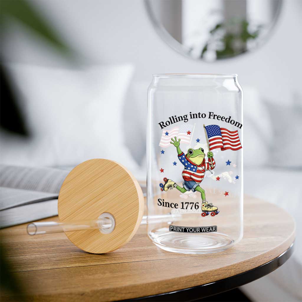 Funny Patriotic Frog Glass Can Rolling Into Freedom Since 1776 TS12 Print Your Wear