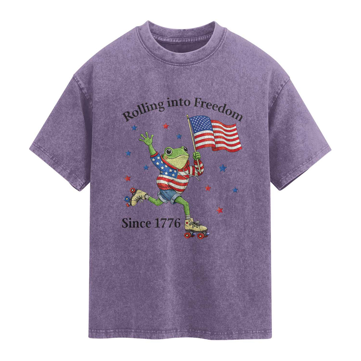 Funny Patriotic Frog Washed Cotton T-Shirt Rolling Into Freedom Since 1776