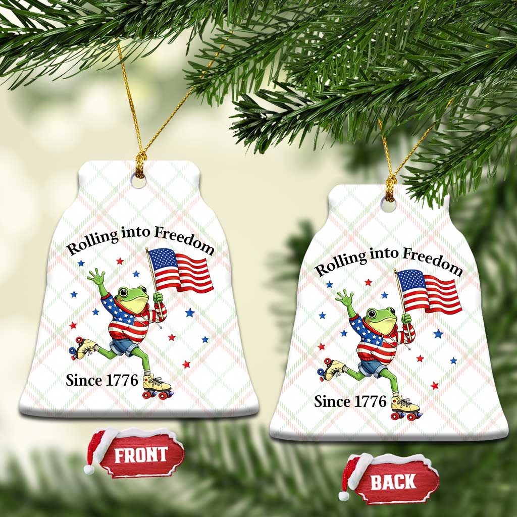 Funny Patriotic Frog Ceramic Ornament Rolling Into Freedom Since 1776 TS12 Print Your Wear