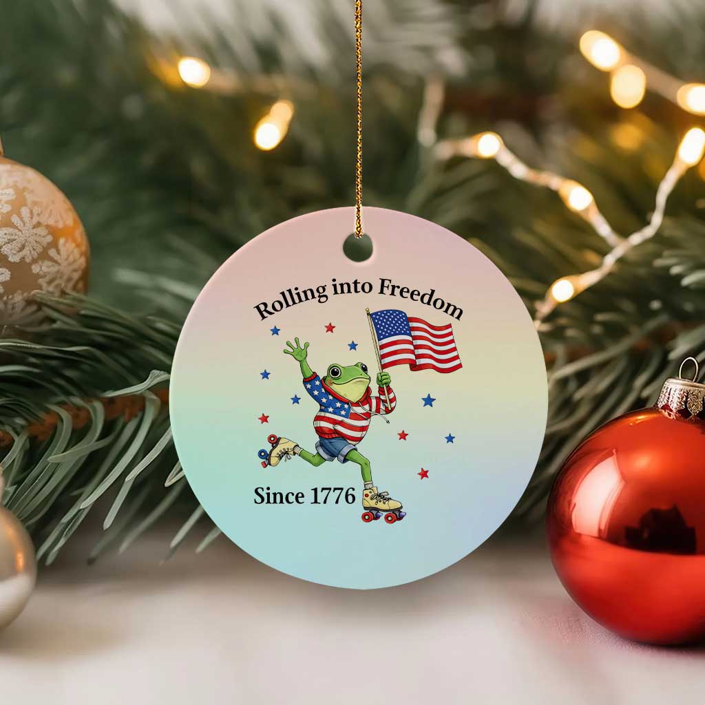 Funny Patriotic Frog Ceramic Ornament Rolling Into Freedom Since 1776 TS12 1pc Pastel Print Your Wear