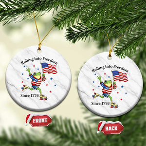 Funny Patriotic Frog Ceramic Ornament Rolling Into Freedom Since 1776 TS12 1pc White Marble Print Your Wear