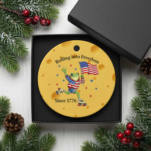 Funny Patriotic Frog Ceramic Ornament Rolling Into Freedom Since 1776 TS12 1pc Yellow Cheese Print Your Wear