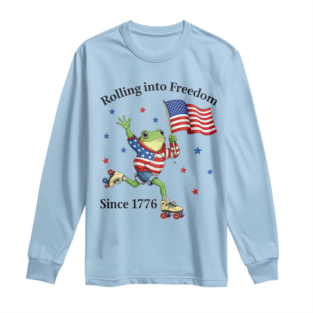 Funny Patriotic Frog Long Sleeve Shirt Rolling Into Freedom Since 1776 TS12 Light Blue Print Your Wear