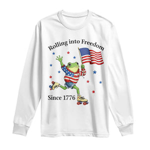 Funny Patriotic Frog Long Sleeve Shirt Rolling Into Freedom Since 1776 TS12 White Print Your Wear