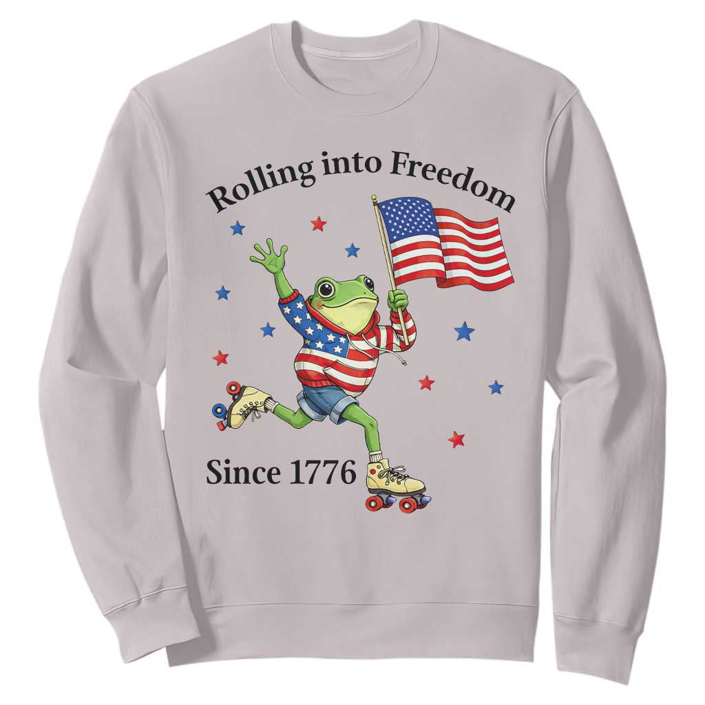 Funny Patriotic Frog Sweatshirt Rolling Into Freedom Since 1776 TS12 Ice Gray Print Your Wear