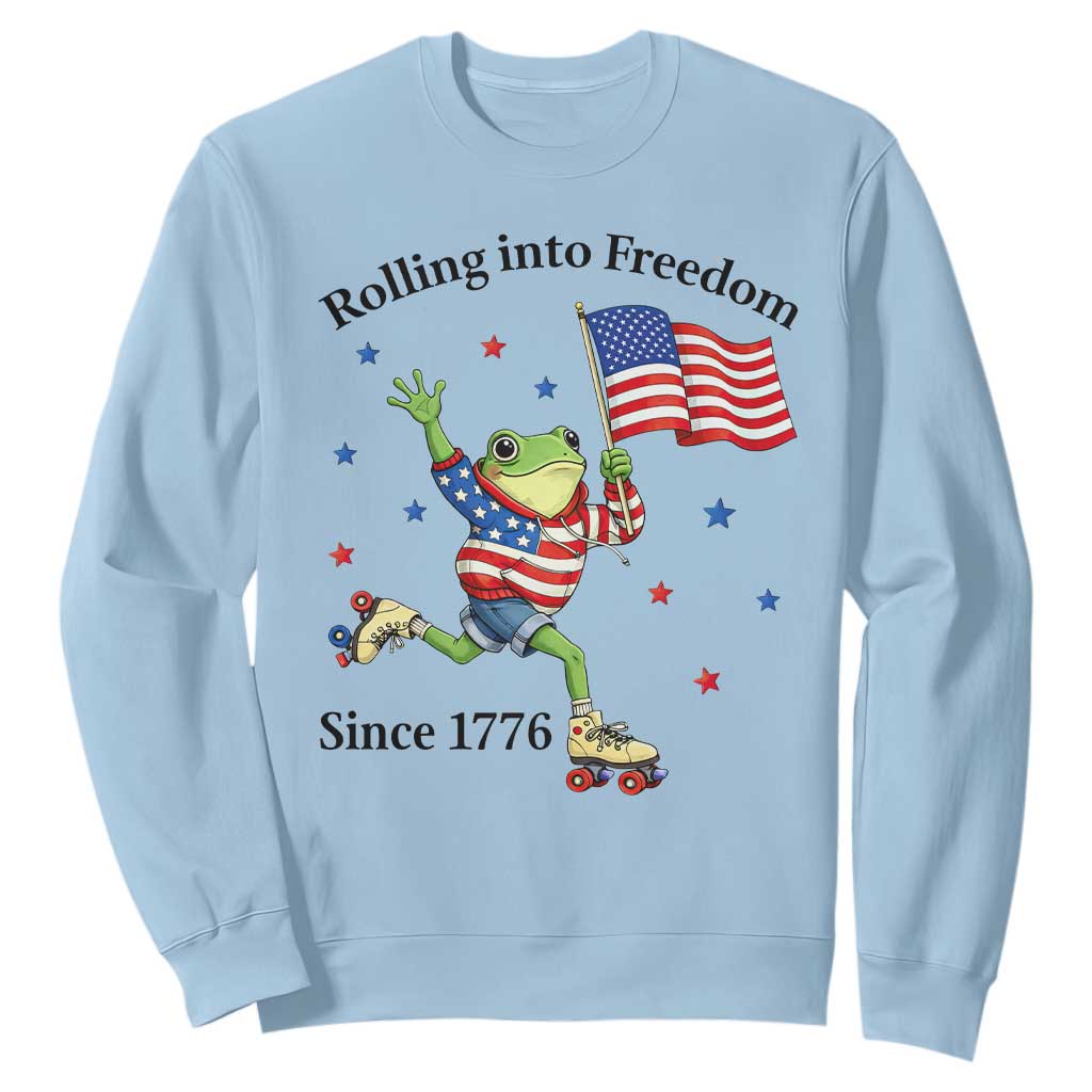 Funny Patriotic Frog Sweatshirt Rolling Into Freedom Since 1776 TS12 Light Blue Print Your Wear