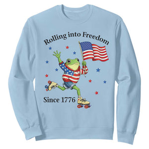 Funny Patriotic Frog Sweatshirt Rolling Into Freedom Since 1776 TS12 Light Blue Print Your Wear