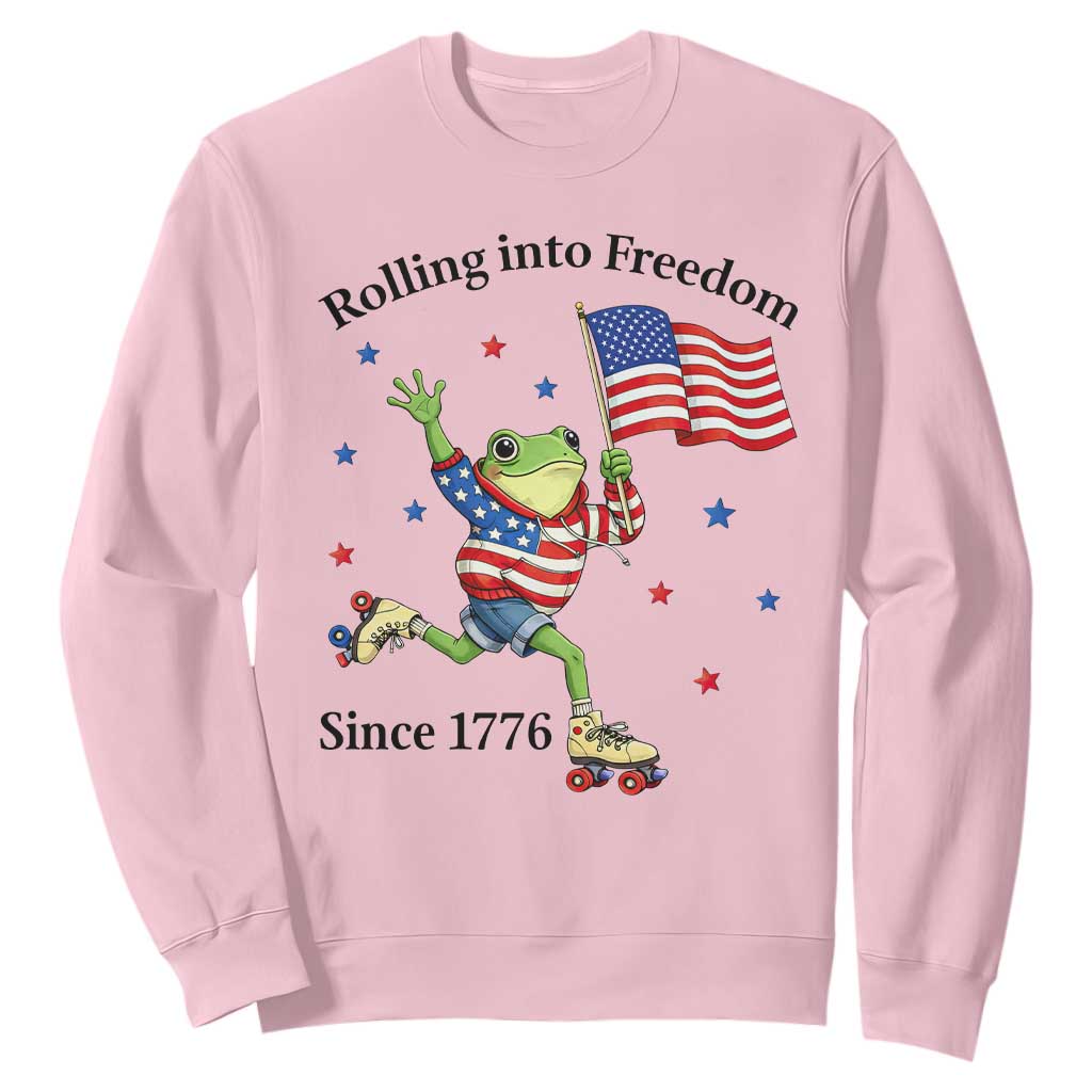 Funny Patriotic Frog Sweatshirt Rolling Into Freedom Since 1776 TS12 Light Pink Print Your Wear