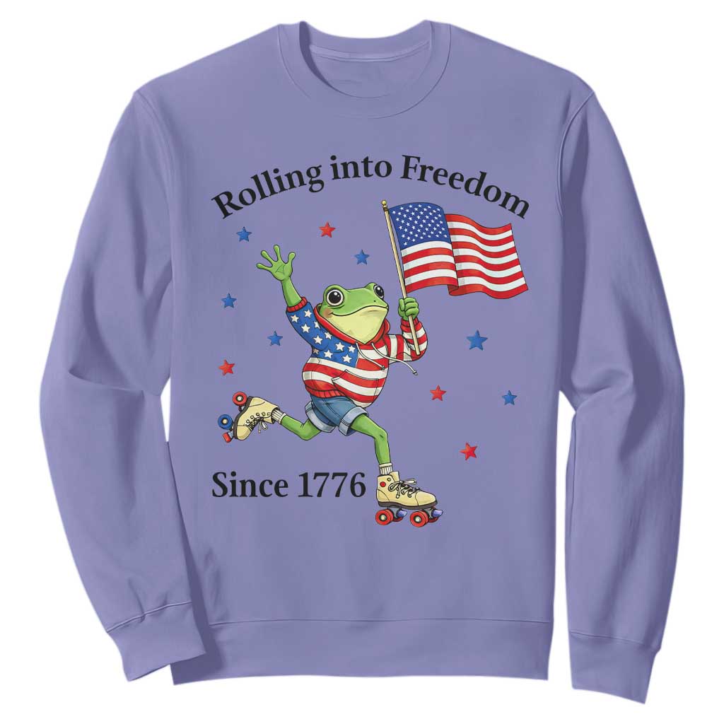 Funny Patriotic Frog Sweatshirt Rolling Into Freedom Since 1776 TS12 Violet Print Your Wear