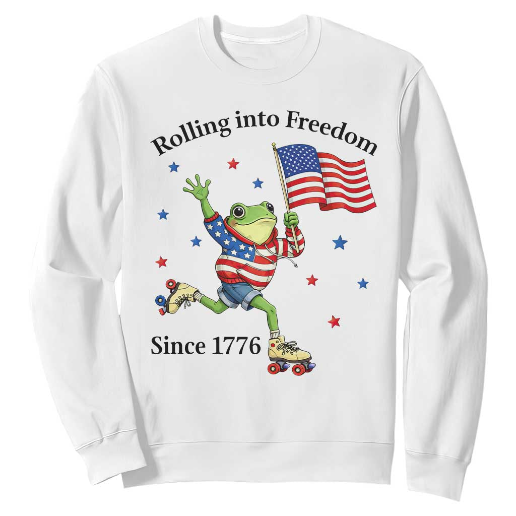 Funny Patriotic Frog Sweatshirt Rolling Into Freedom Since 1776 TS12 White Print Your Wear