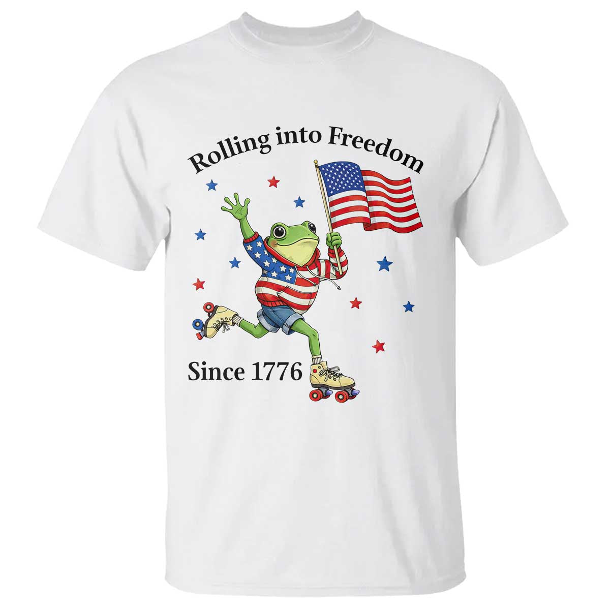 Funny Patriotic Frog T Shirt Rolling Into Freedom Since 1776 TS12 White Print Your Wear